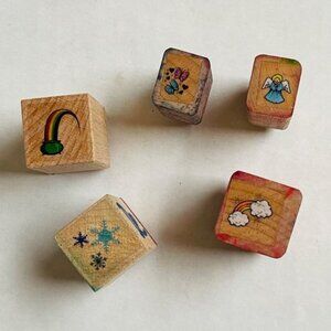 Wooden Rubber Stamp Lot of 5 Rainbow Stars Angel Butterfly 3/4 Inch